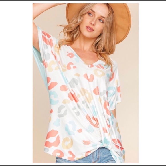 Multicolor Animal Print V-Neck Top - Picture 3 of 7